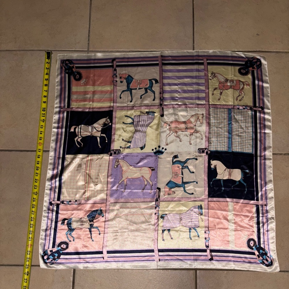 Suzhichou Equestrian Horse Print Satin Large Square Scarf 35"